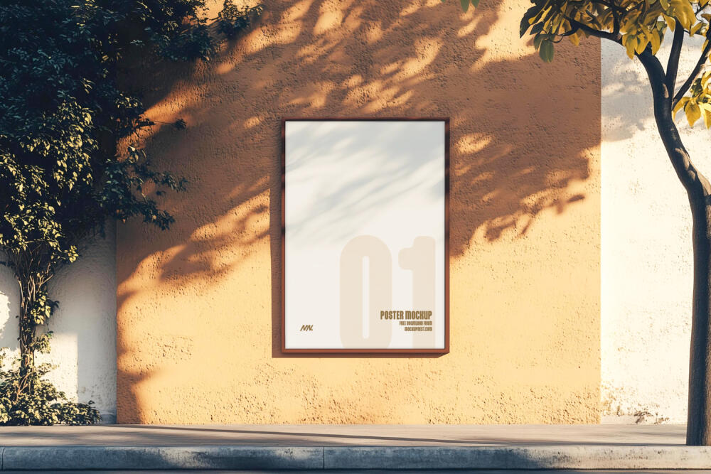 A2 Outdoor Poster Mockup On Yellow Background Wall