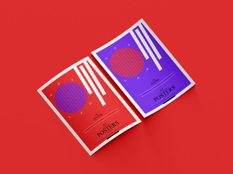 A3 Curved Paper Posters Mockup For Branding