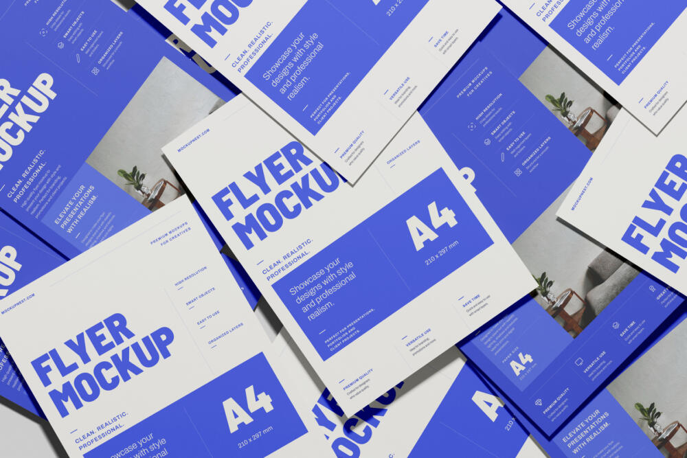 A4 EU Flyer Poster Mockup Landscape Top View