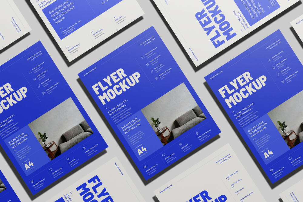 A4 EU Flyer Poster Mockup Perspective View