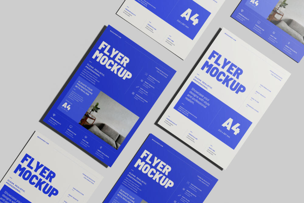 A4 EU Flyer Poster Mockup Scattered