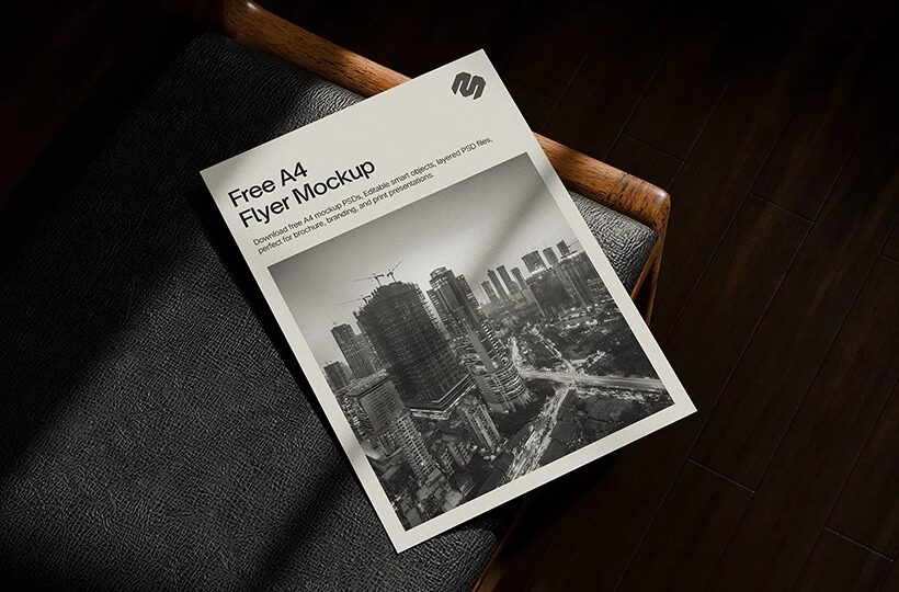 A4 Flyer Mockup on Chair, PSD
