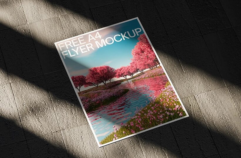A4 Flyer Mockup on Concrete Floor