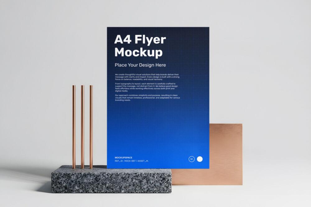 A4 Flyer Mockup with Marble and Copper Elements