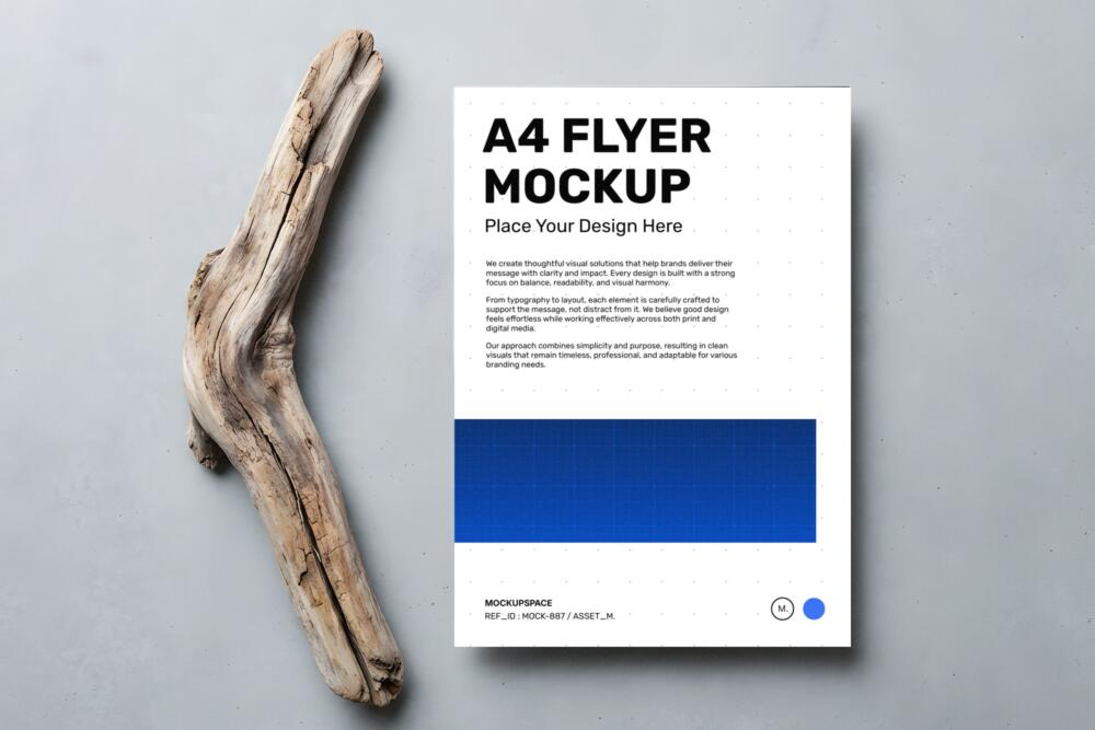 A4 Flyer Mockup with Natural Driftwood