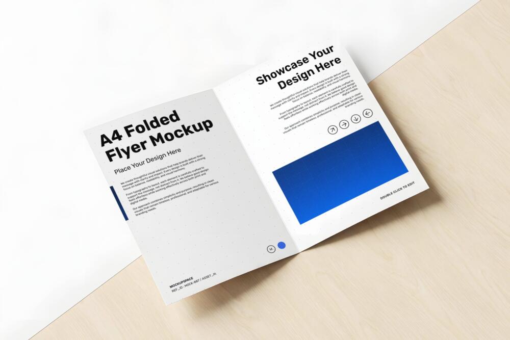 A4 Folded Flyer Mockup on Wooden Surface