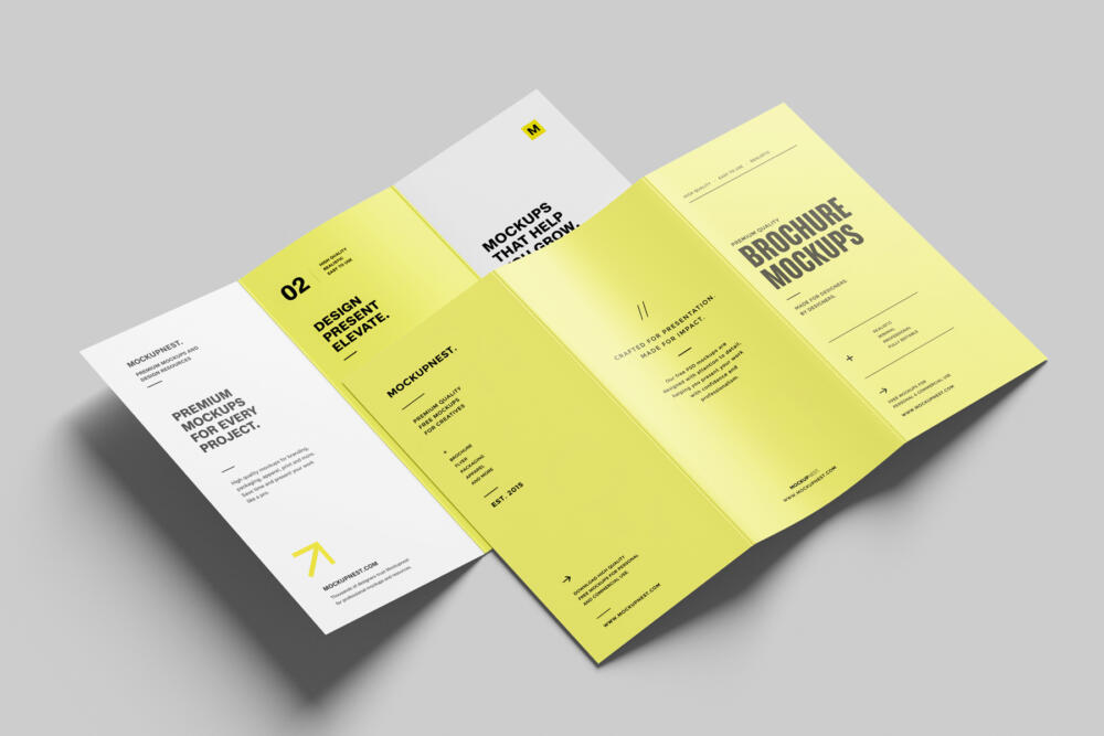 A4 Trifold Flyer Mockup Angled View Open