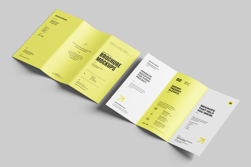 A4 Trifold Flyer Mockup On Floor Angled View