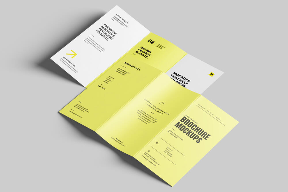 A4 Trifold Flyer Mockup On Floor Open Set
