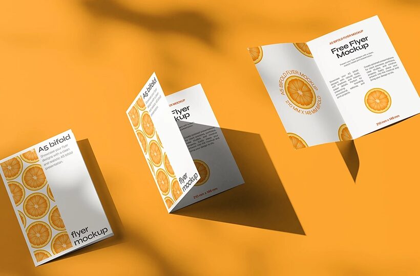 A5 Bi Fold Flyer Mockup, PSD