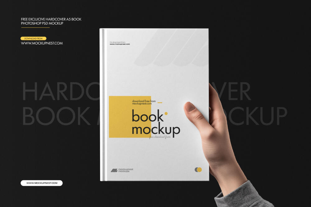 A5 Hardcover Book Cover Mockup In Hand