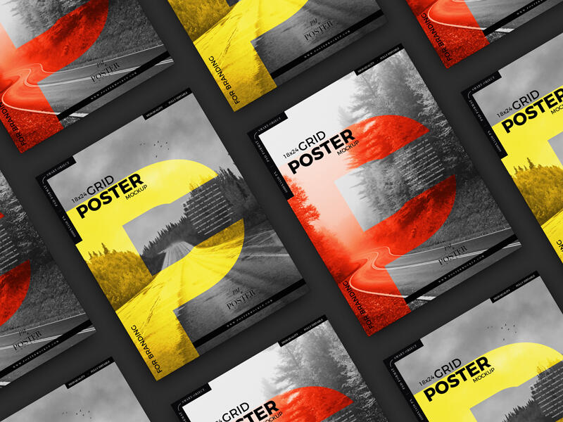 Advertising 18x24 Grid Poster Mockup