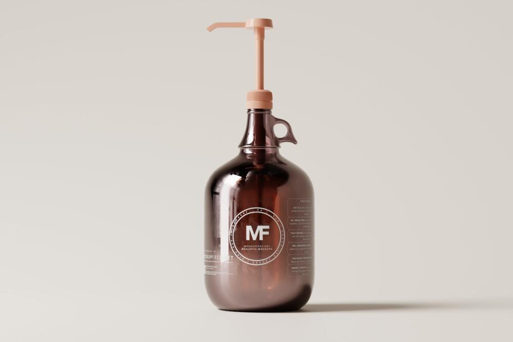 Amber Glass Gallon Pump Bottle Mockups