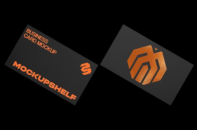 Angled Business Card Mockup PSD, Floating Card Scene