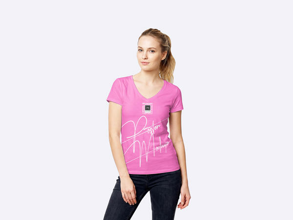 Apparel Branding Girl Wearing T-Shirt Mockup