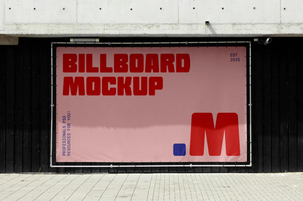 Banner Attached to Black Wall Mockup