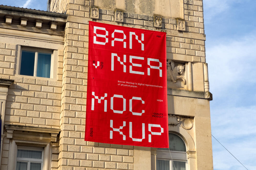 Banner on Old Building Mockup