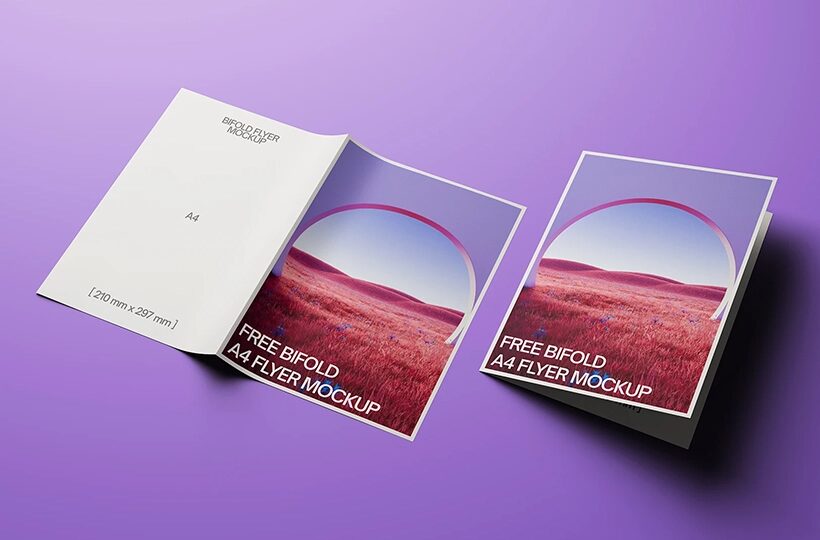 Bi Fold A4 Flyer Mockup on Flat Surface