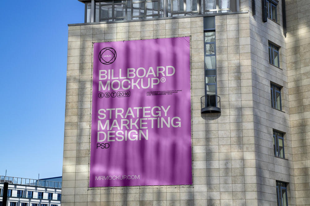 Billboard Hanging on Wall Mockup