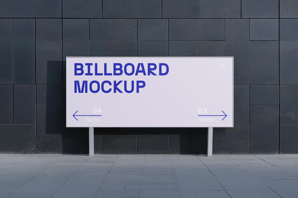 Billboard in front of Dark Building Mockup