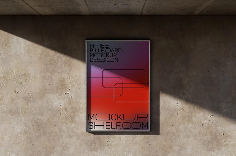 Billboard Mockup on Wall Display PSD, Textured Wall Scene
