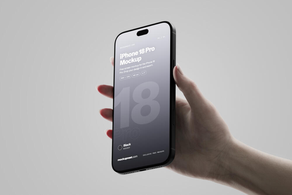 Black Color iPhone 18 Pro Mockup Holding By Hand