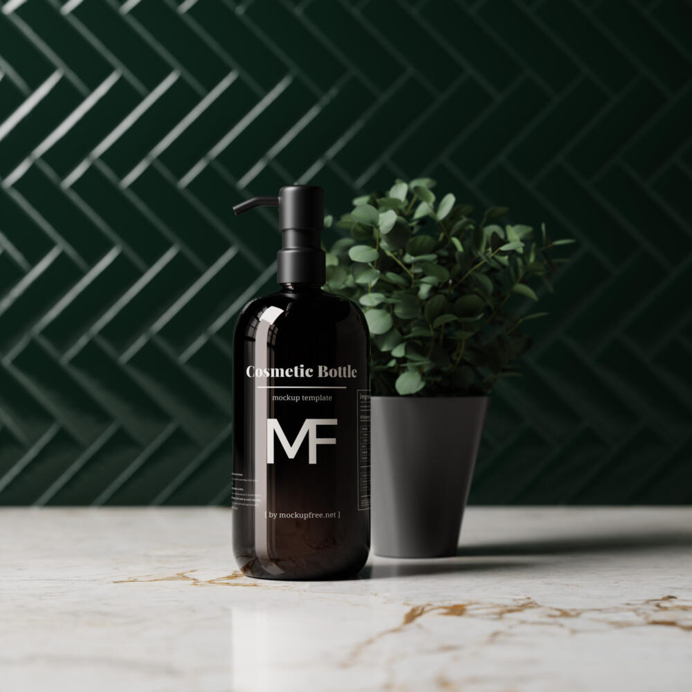 Black Pump Bottle Mockups Featuring an Eucalyptus Plant