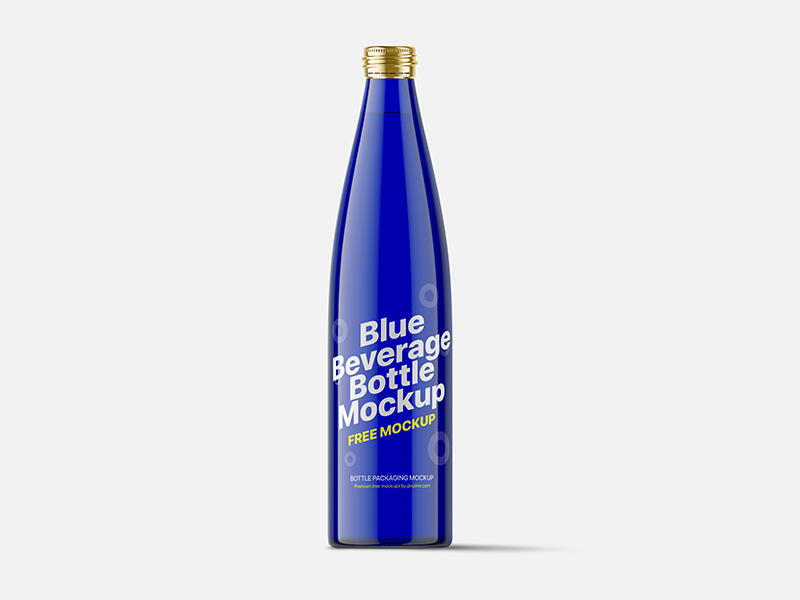 Blue Beverage Glass Bottle Mockup