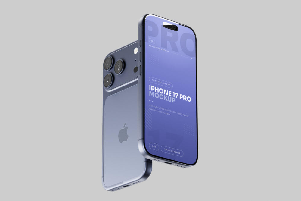 Blue iPhone 17 Pro Mockup Angled Perspective