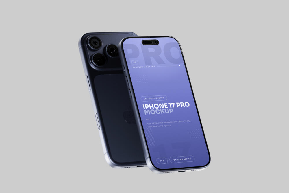 Blue iPhone 17 Pro Mockup Angled View