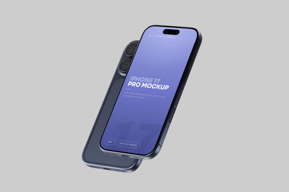 Blue iPhone 17 Pro Mockup Floating Perspective