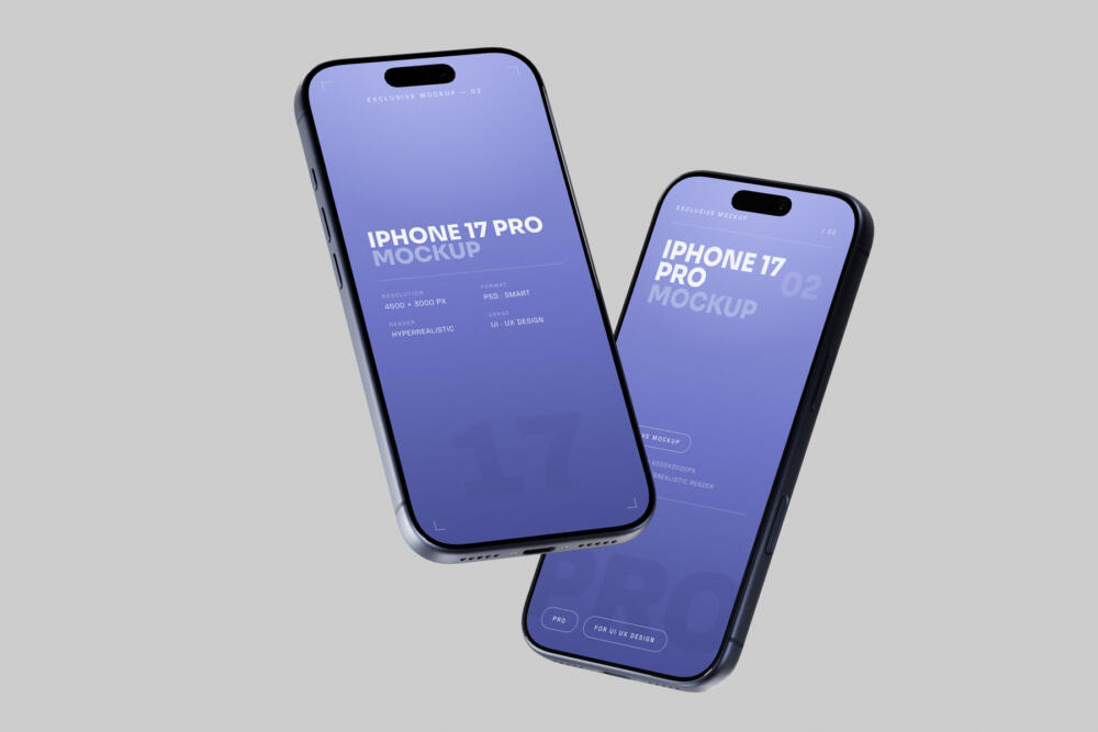 Blue iPhone 17 Pro Mockup Floating Single