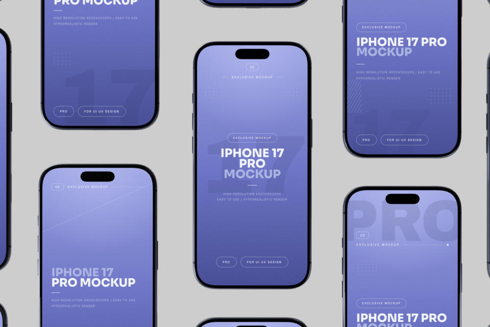 Blue iPhone 17 Pro Mockup Front View Set