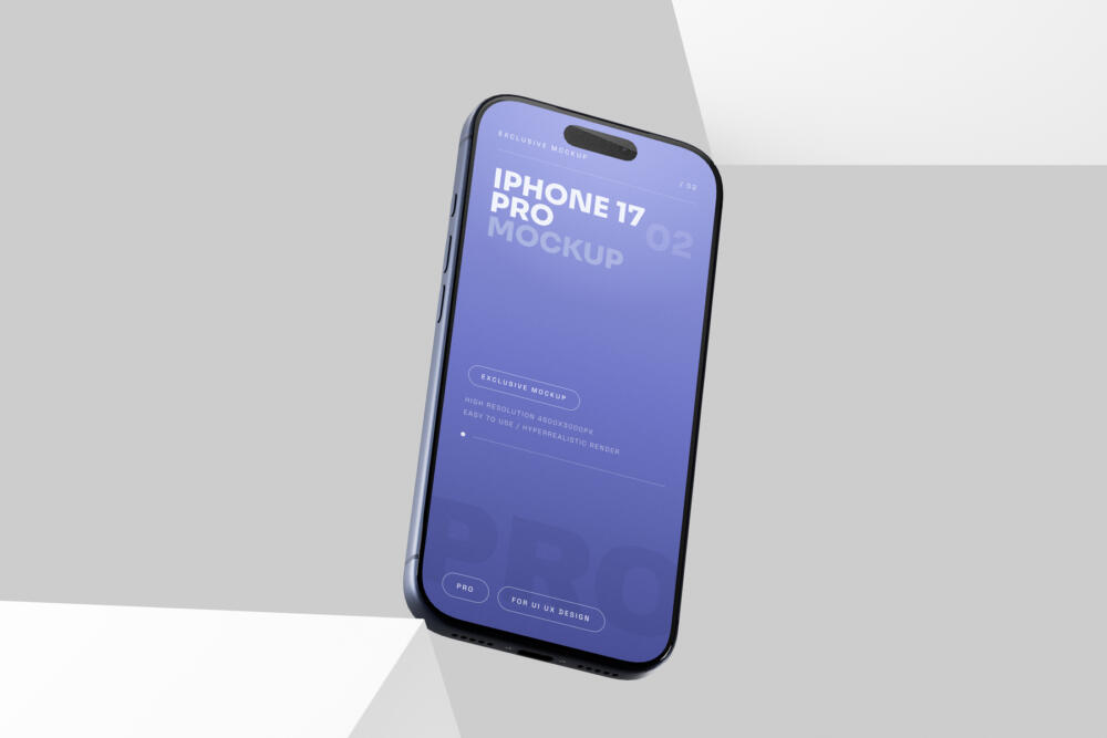 Blue iPhone 17 Pro Mockup Low Perspective