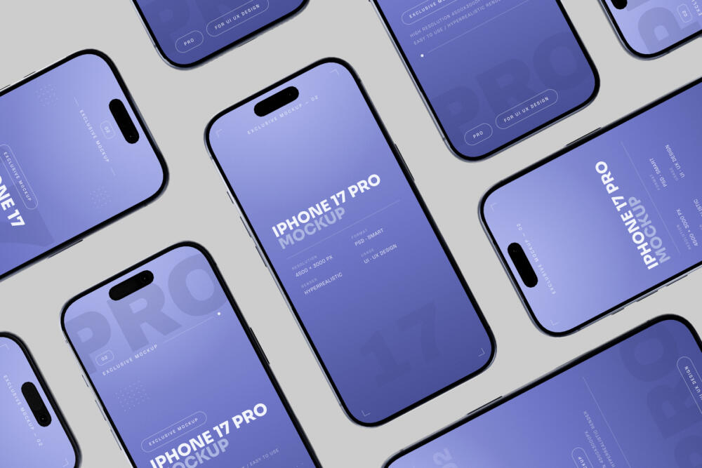 Blue iPhone 17 Pro Mockup Minimal Studio Background