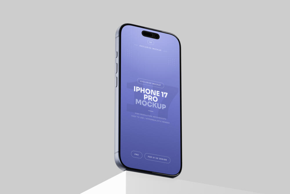 Blue iPhone 17 Pro Mockup On Pedestal