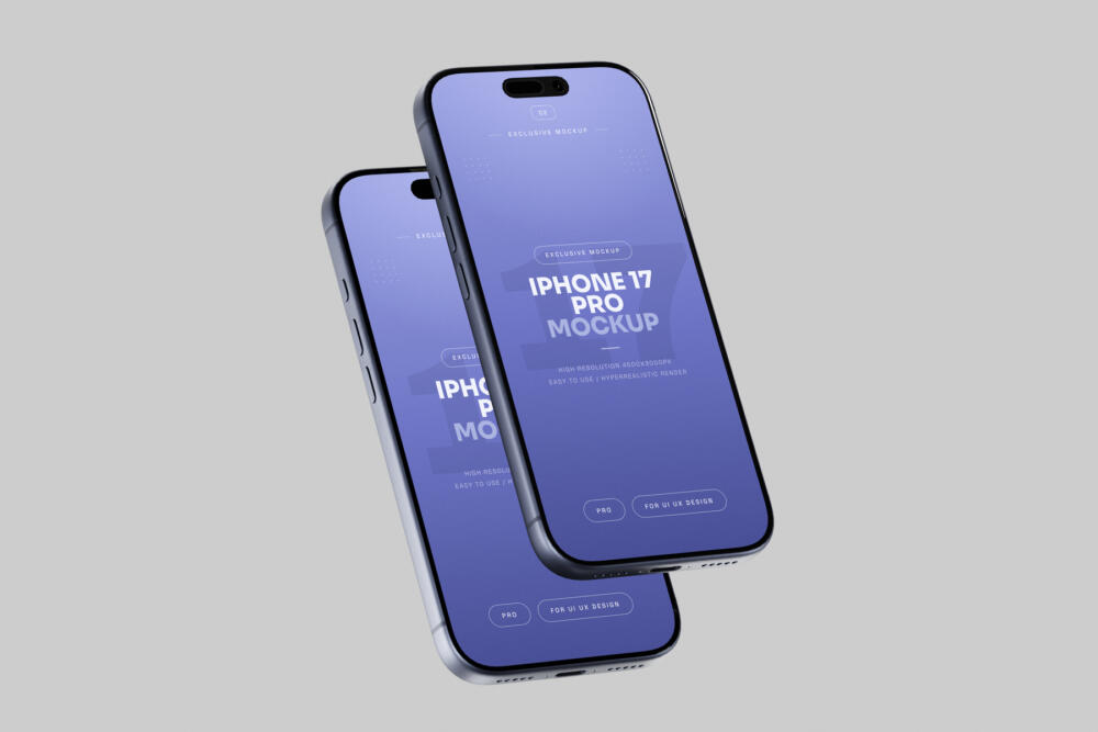 Blue iPhone 17 Pro Mockup Pair