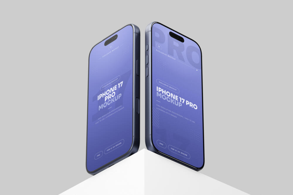 Blue iPhone 17 Pro Mockup Perspective View