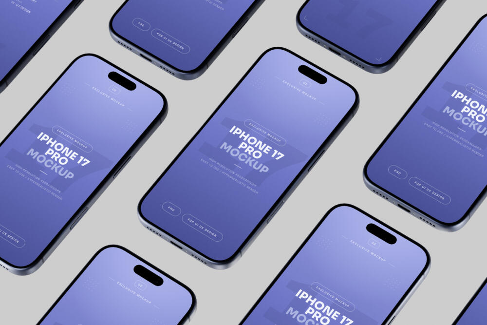 Blue iPhone 17 Pro Mockup Top Down Angle