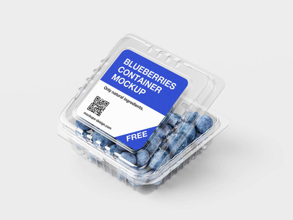 Blueberries plastic container mockup