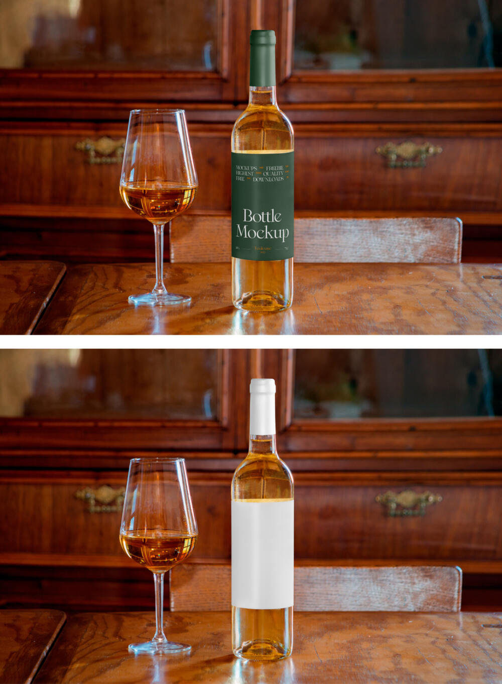 Bottle with Wine Glass Mockup