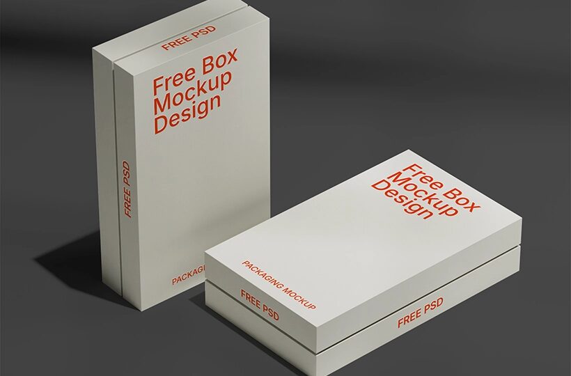 Box Mockup on Studio Surface PSD, Dual View Scene