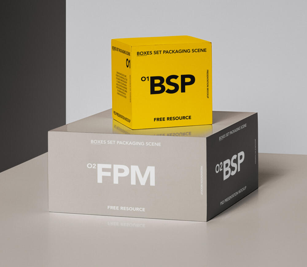 Boxes Set Psd Packaging Scene Mockup