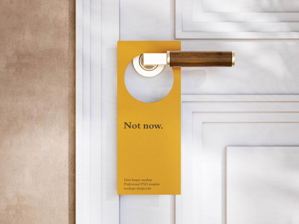 Brass-handle door hanger mockup