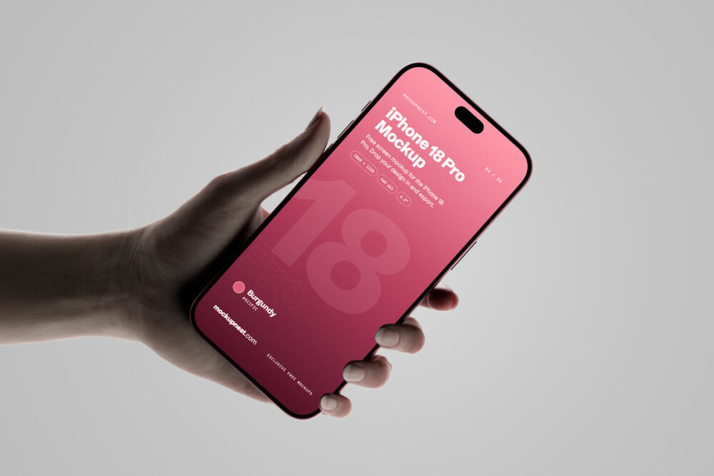 Burgundy Color iPhone 18 Pro Mockup Holding By Hand