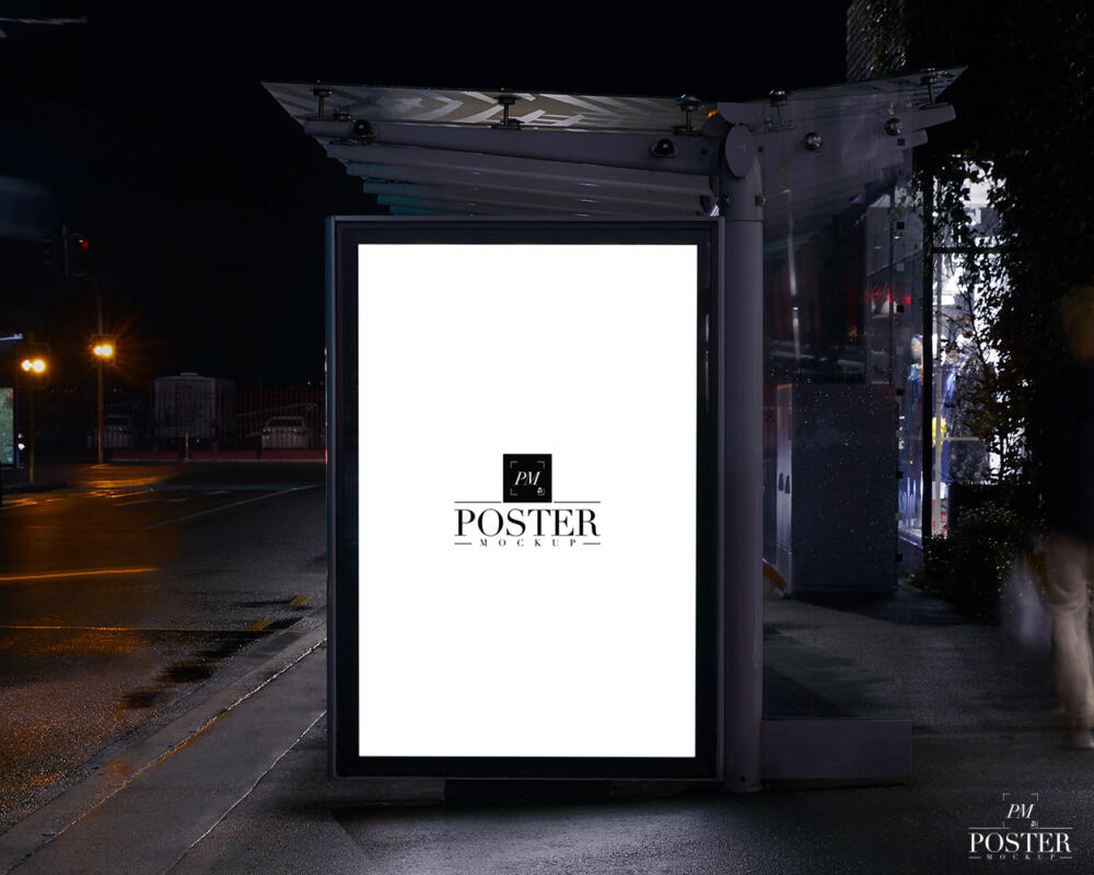 Bus Shelter PSD Poster Mockup For Outdoor Advertisement