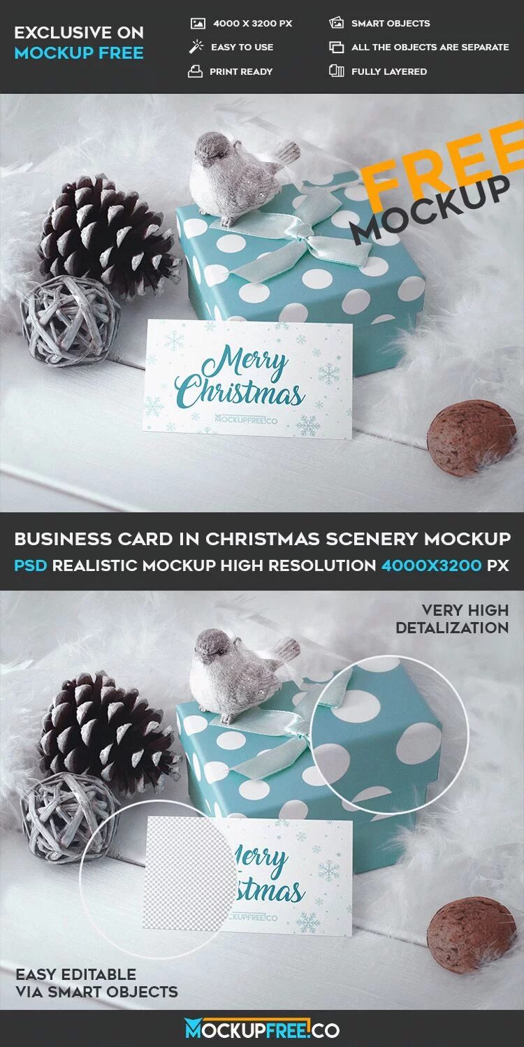 Business Card in Christmas Scenery - PSD Mockup