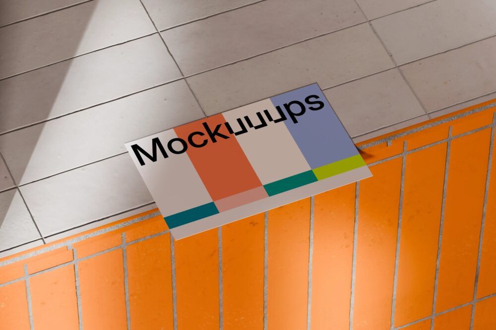 Business card mockup on a tiled surface