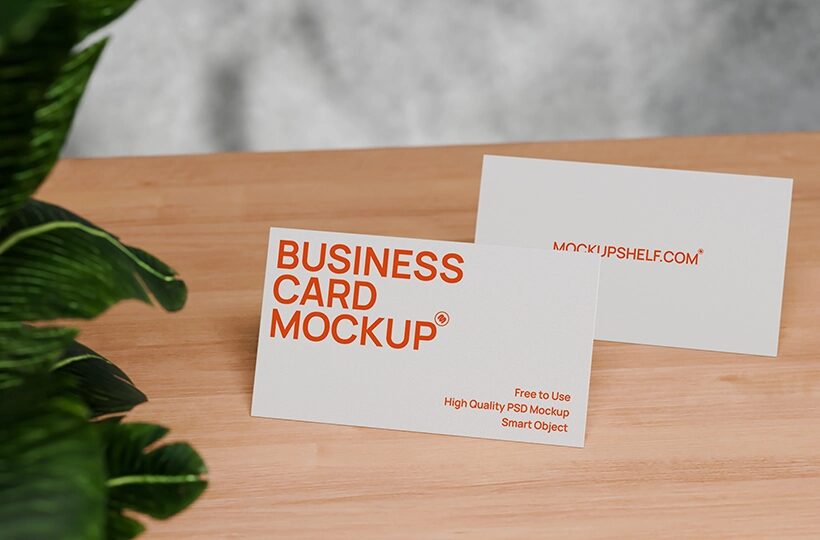 Business Card Mockup on Desk PSD, Clean Wooden Scene
