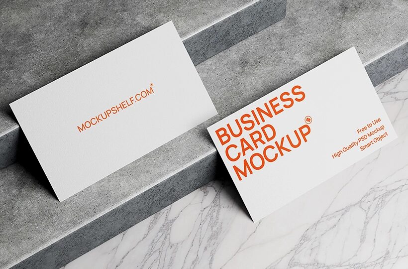 Business Card Mockup on Marble, Concrete Surface